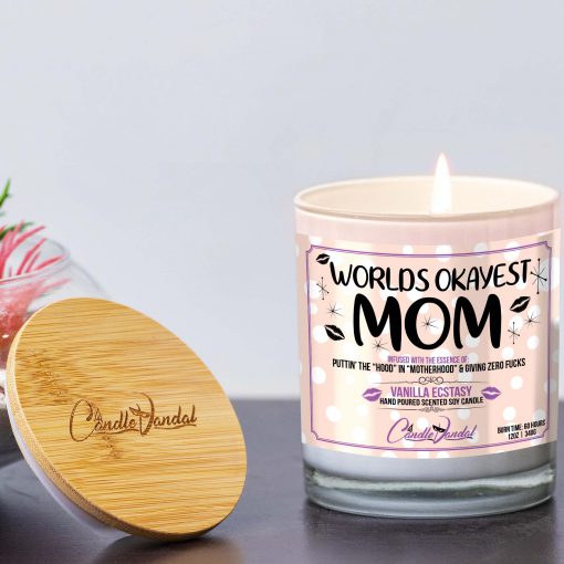 Worlds Okayest Mom Lid and Candle