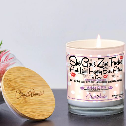 She Gave Zero Fucks and Lived Happily Ever After Funny Candle and Lid