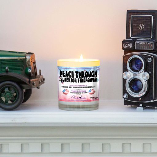 Peace Through Superior Firepower Mantle Candle
