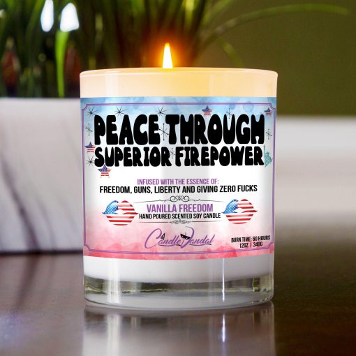 Peace Through Superior Firepower Table Candle