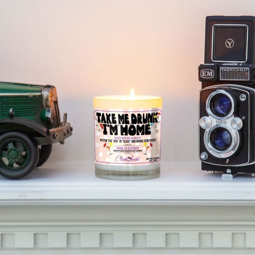 Take Me Drunk I’m Home Mantle Candle