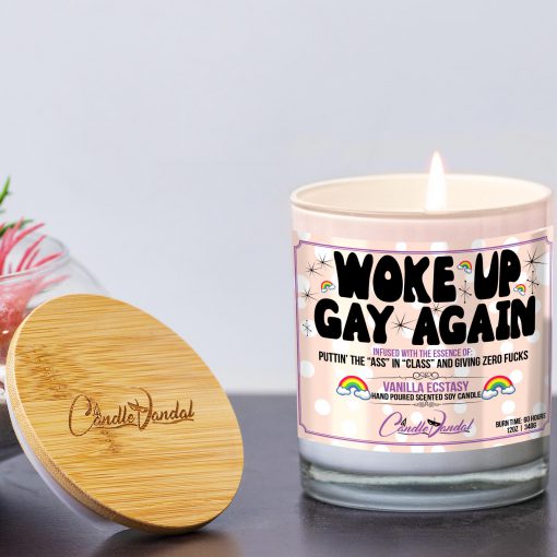 Woke Up Gay again Lid and Candle